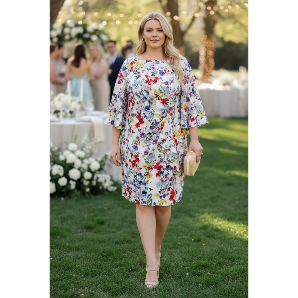 NWT ADRIANNA PAPELL DRESS 18W WEDDING GUEST COCKTAIL GARDEN PARTY FLORAL PLUS